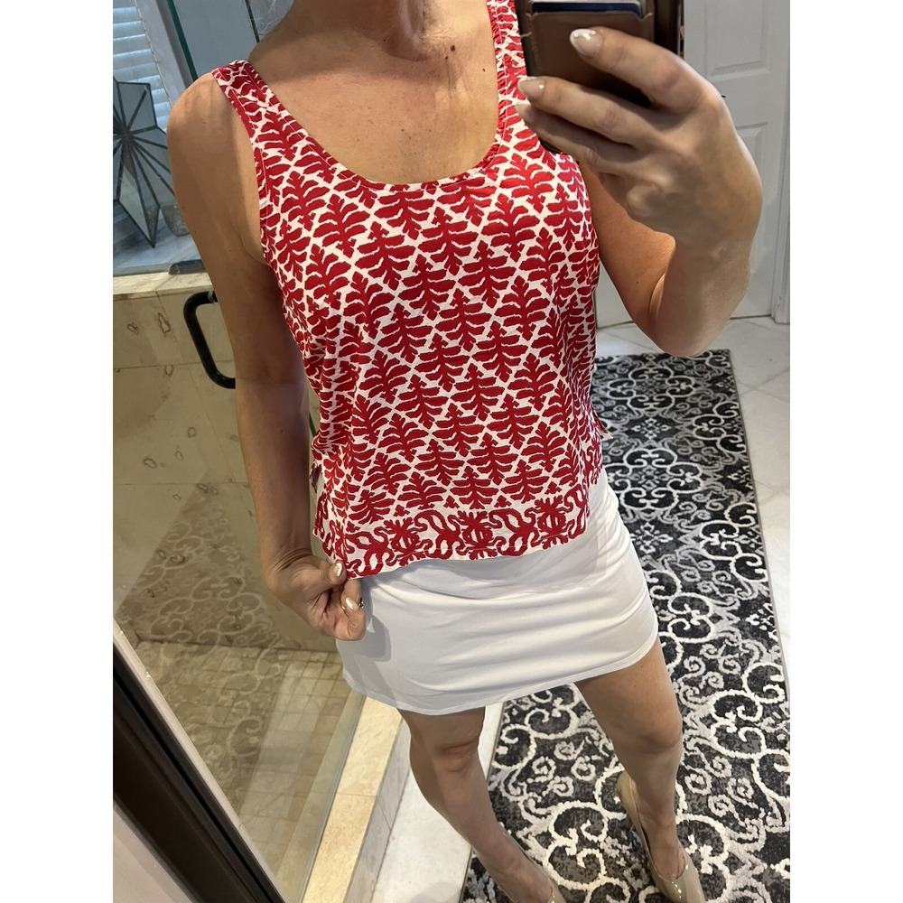 Madewell Knit Tank Top Red White Medallion Crop C6452 Medium